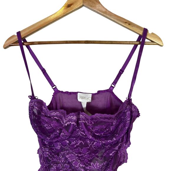 Vintage Delicates Lace Bodysuit Womens 36B Purple Sheer Scalloped Lingerie Y2K - Picture 3 of 5